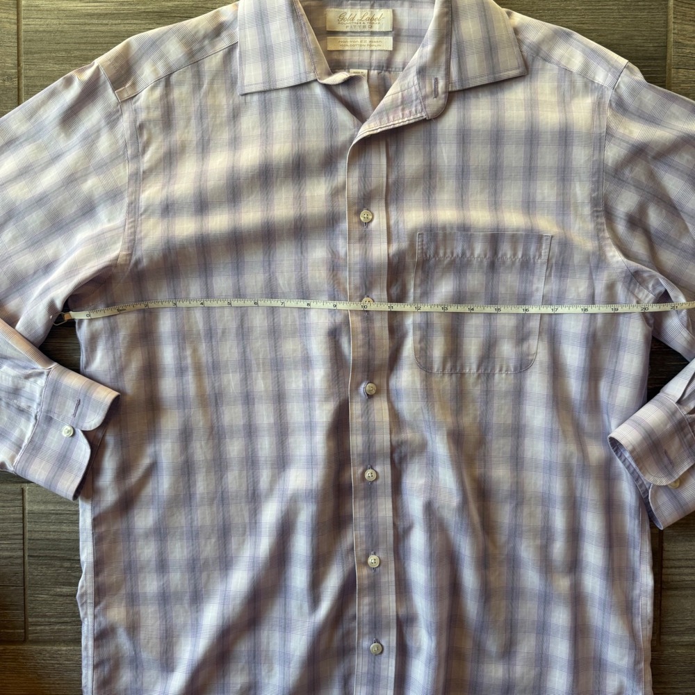 Roundtree Yorke Gold Label Fitted Plaid Dress Shirt Mens 15.5 33 Non-Iron Cotton - Picture 3 of 5